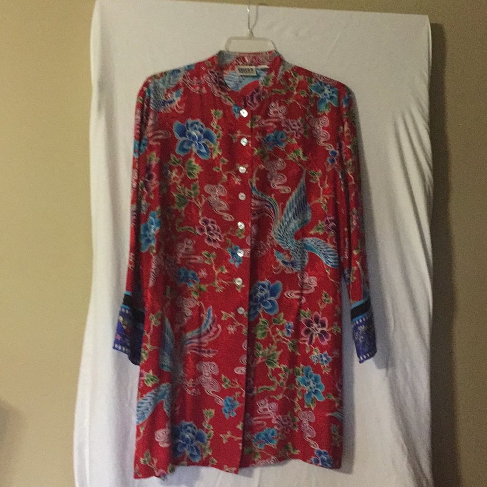 Red and Blue Silk Chinese Style Tunic